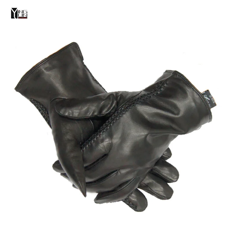 2019 New Winter Arm sleeve man genuine leather gloves male warm goat skin leather gloves black men mittens fleece lining