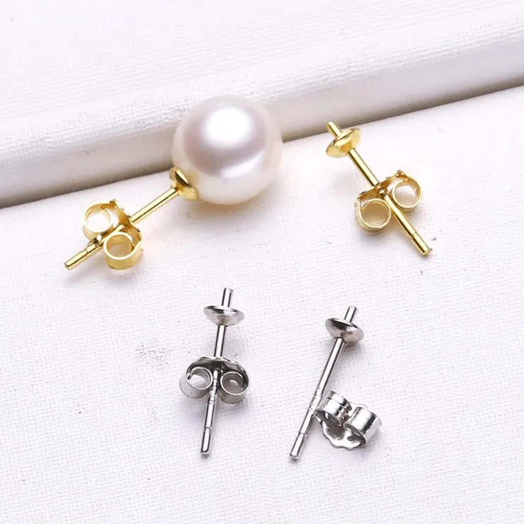 

HOT CHEAP 2 Color 925 Sterling Silver Pearl Earrings Fashion Stud Earrings Findings Jewelry Parts Fittings Women's Accessories