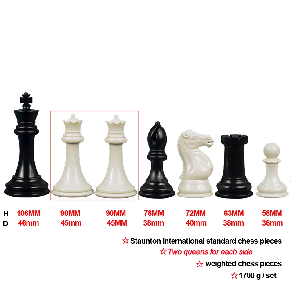 King Height 106mm Staunton 4 queens International Standard Chess Pieces Weighted Chess Set for Kids Adult  Club Chess Game IA12