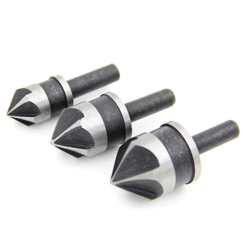 3 개 12mm 16mm 19mm 모따기 디버 라운드 생크 카운터 싱크 5 플루트 90 도 세트 목재 퀵 체인지 카운터 싱크 비트, 모따기 디버