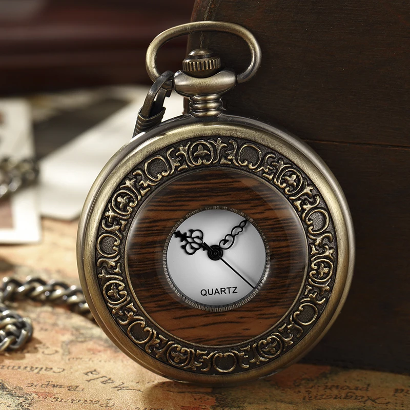 Orologio da tasca meccanico in legno massello FOB quadrante con medaglione a catena Hollow Steampunk scheletro uomo donna uomo orologio maschile orologi confezione scatola