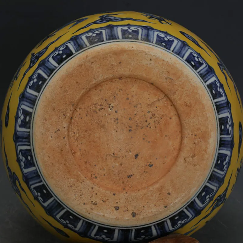 Imagem -05 - Antigo Vaso Ming Amarelo Vitrificado Azul e Branco Cerâmica Dragão Decoração Frasco Tanque Artesanato