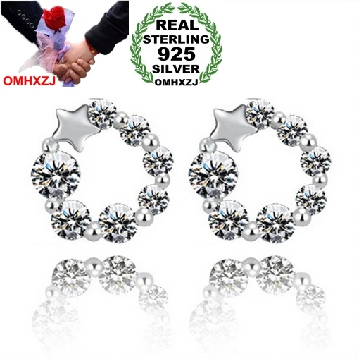 

OMHXZJ WholesaleNot allergic Do not fade Fashion jewelry pentagram Lucky star AAA zircon 925 sterling silver Stud Earrings YS37