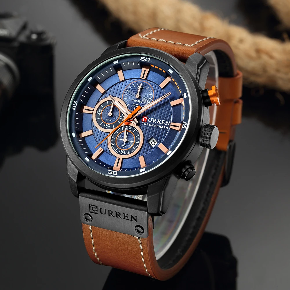 Reloj CURREN 8291 Watch Men Chronograph Mens Sport Watches Leather Military Quartz Watch Waterproof Male Clock Relogio Masculino