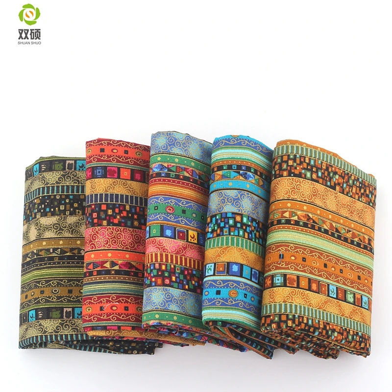 

Shuanshuo African Style Cotton Linen vintage fabric DIY Handmade Textile Sewing Patchwork For Bags Dress Clothes 145*50CM M44