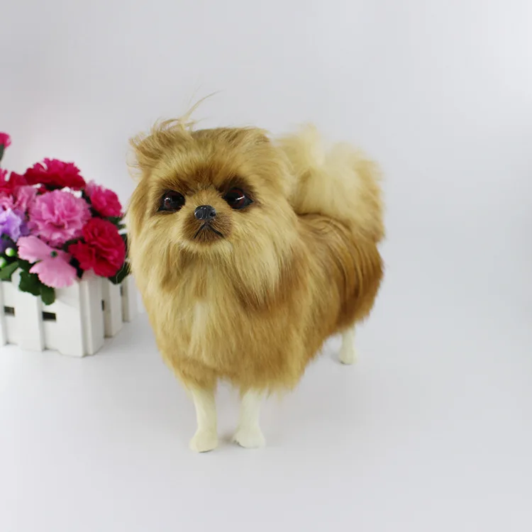 large 22x20cm Pomeranian dog polyethylene&fur brown standing Pomeranian model handicraft home decoration gift b1627