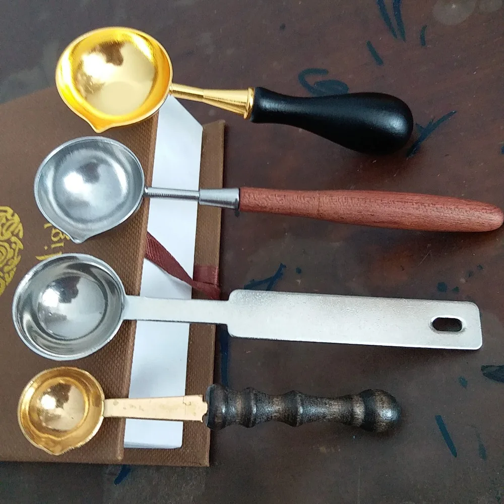 Grande cucchiaio di rame grande cucchiaio per timbri di grandi dimensioni Manico in legno vintage Cucchiaio in ottone per sigillare timbro di cera