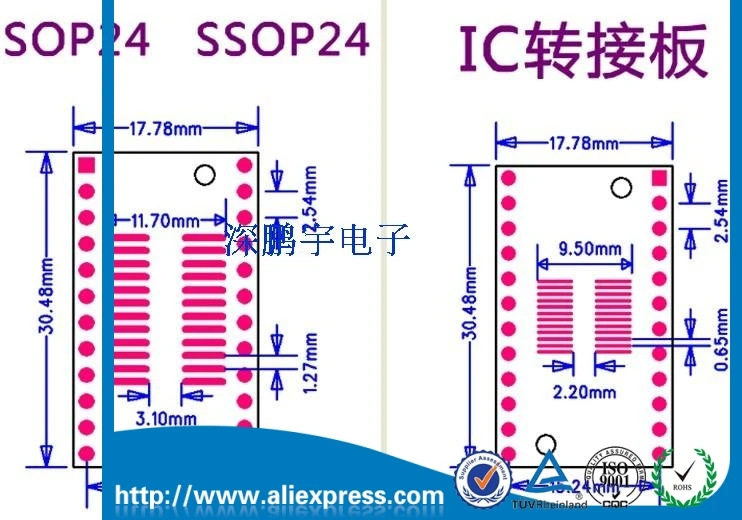 SOP24 adapter board SSOP24 TSSOP24 patch to DIP DIP 0.65 / 1.27mm adapter board