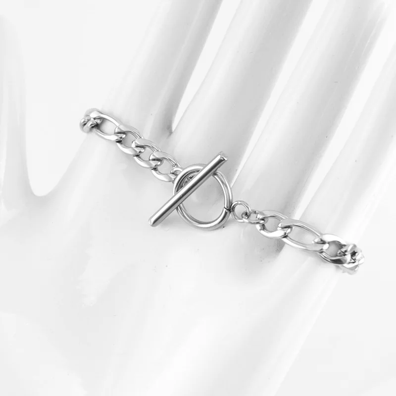 Stainless steel men Toggle clasps Bracelets 6mm size Figaro Chain with Heart Cross Round Charms  bangle  Jewelry gift