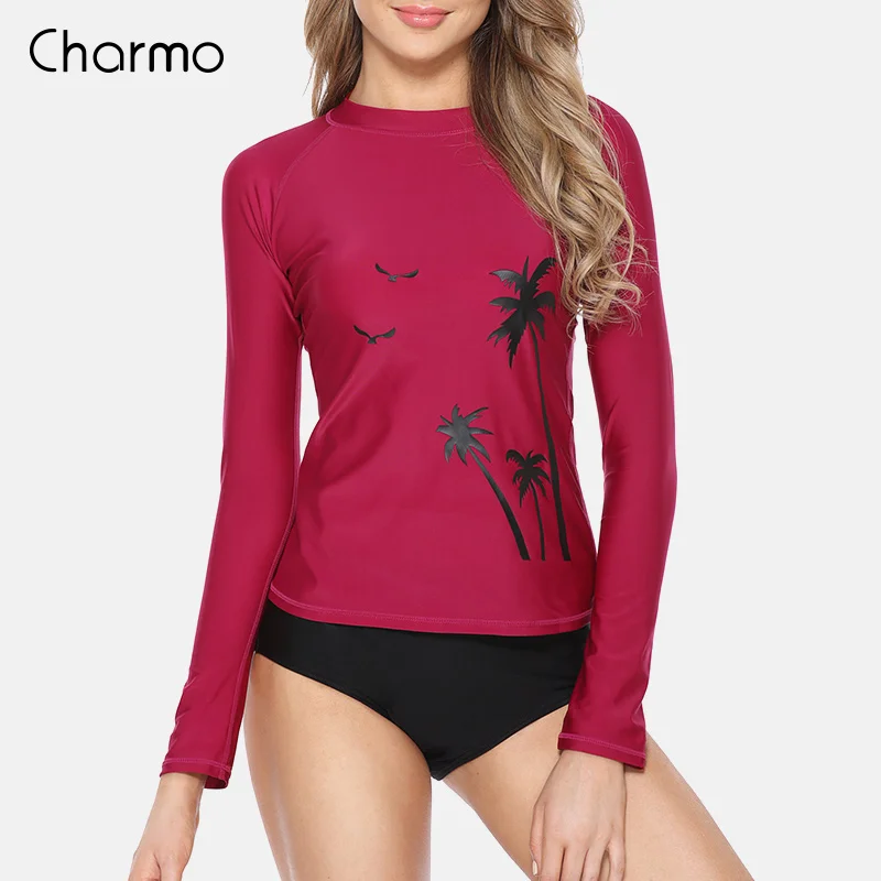 Charmo Costume Da Bagno Delle Donne A Manica Lunga Rashguard Costumi Da Bagno Surf Top Costume Da Bagno Corsa e Jogging Camicia Camicie da trekking