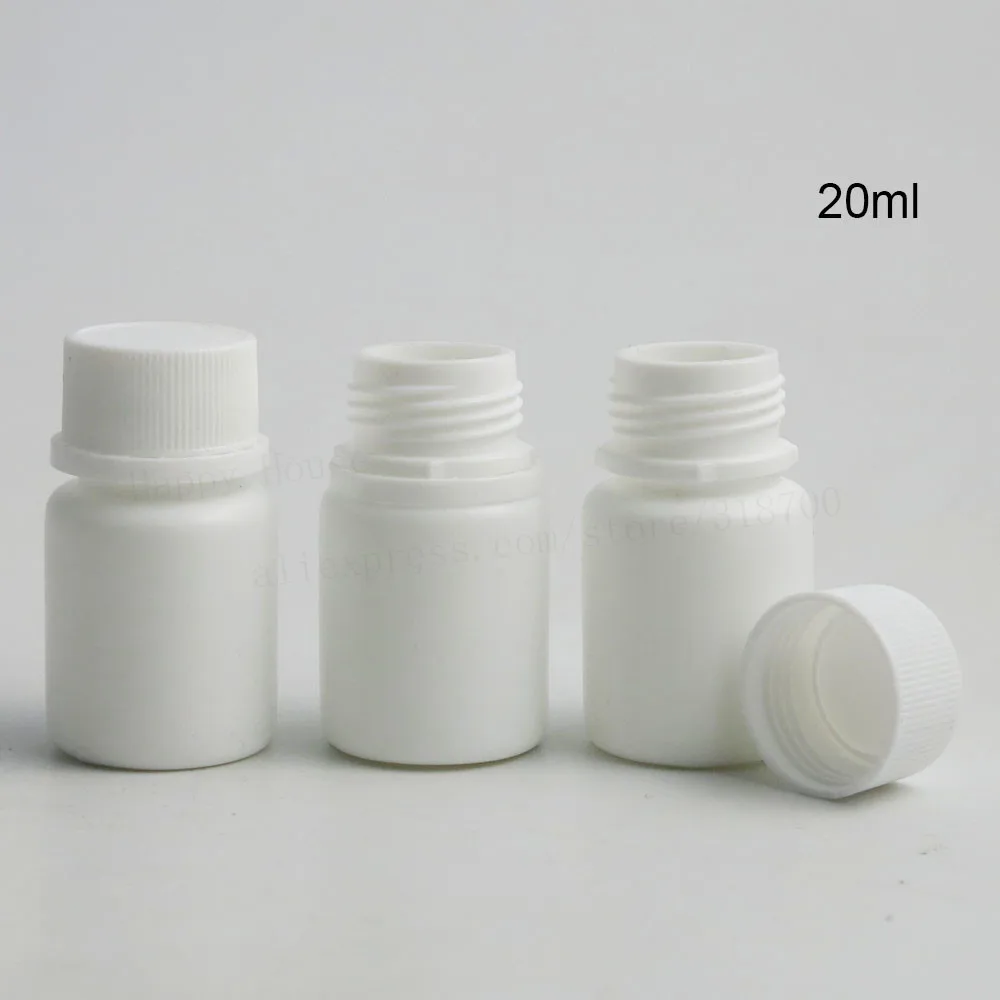 

100 X HDPE 20ml Solid White Pharmaceutical Pill Tablet Medicine Bottles Capsules Container Case Box with Tamper Seal Screw Lids