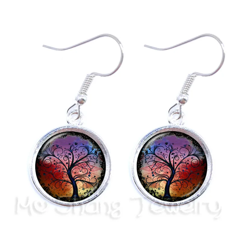 Hot Sale Vintage Tree of Life Glass Cabochon Drop Earrings For Women Jewelry Gift For Friends