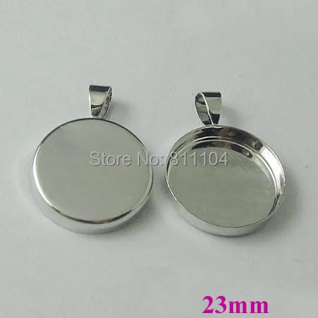 

23mm New Imitation Rhodium tone Blank Bases Round Deep Wall Bezel cups w/ a bail Cabochon Settings Pendant Blank Wholesale