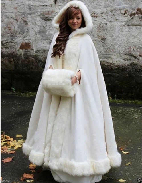 White Ivory Bridal Cape Wedding Cloaks Hooded With Faux Fur Trim Warm Adult Winter For Winter Bridal Wraps Capes Poncho Wedding Jackets Wrap AliExpress