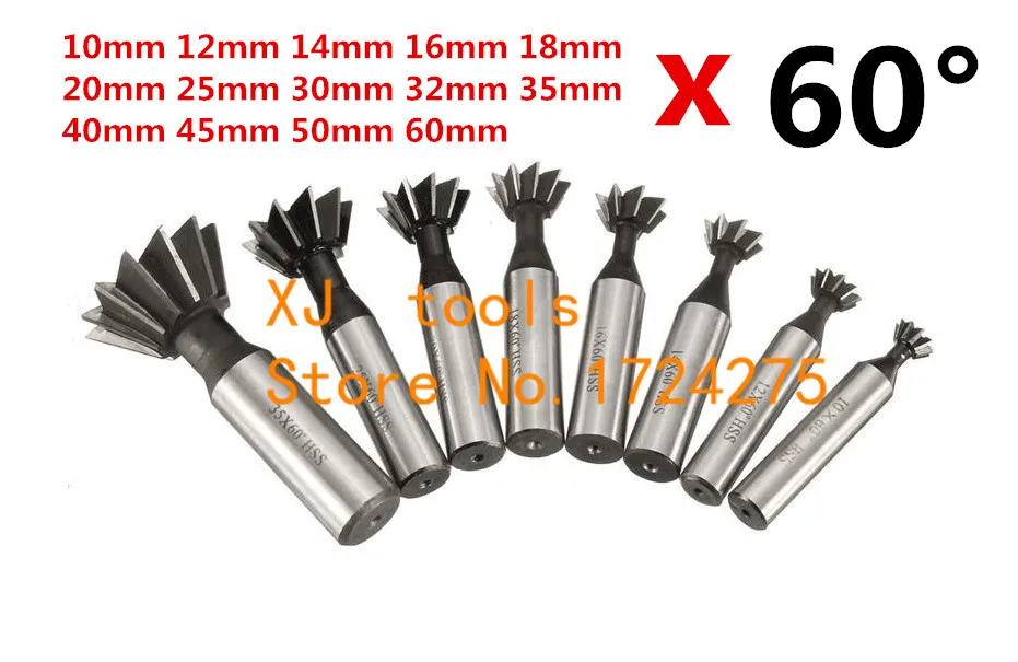 1PCS 60 Degree HSS Dovetail Milling Cutters 60 Degree 10mm 12mm 14mm 16mm 18mm 20mm 25mm 30mm 32mm 35mm 40mm 45mm 50mm 60mm