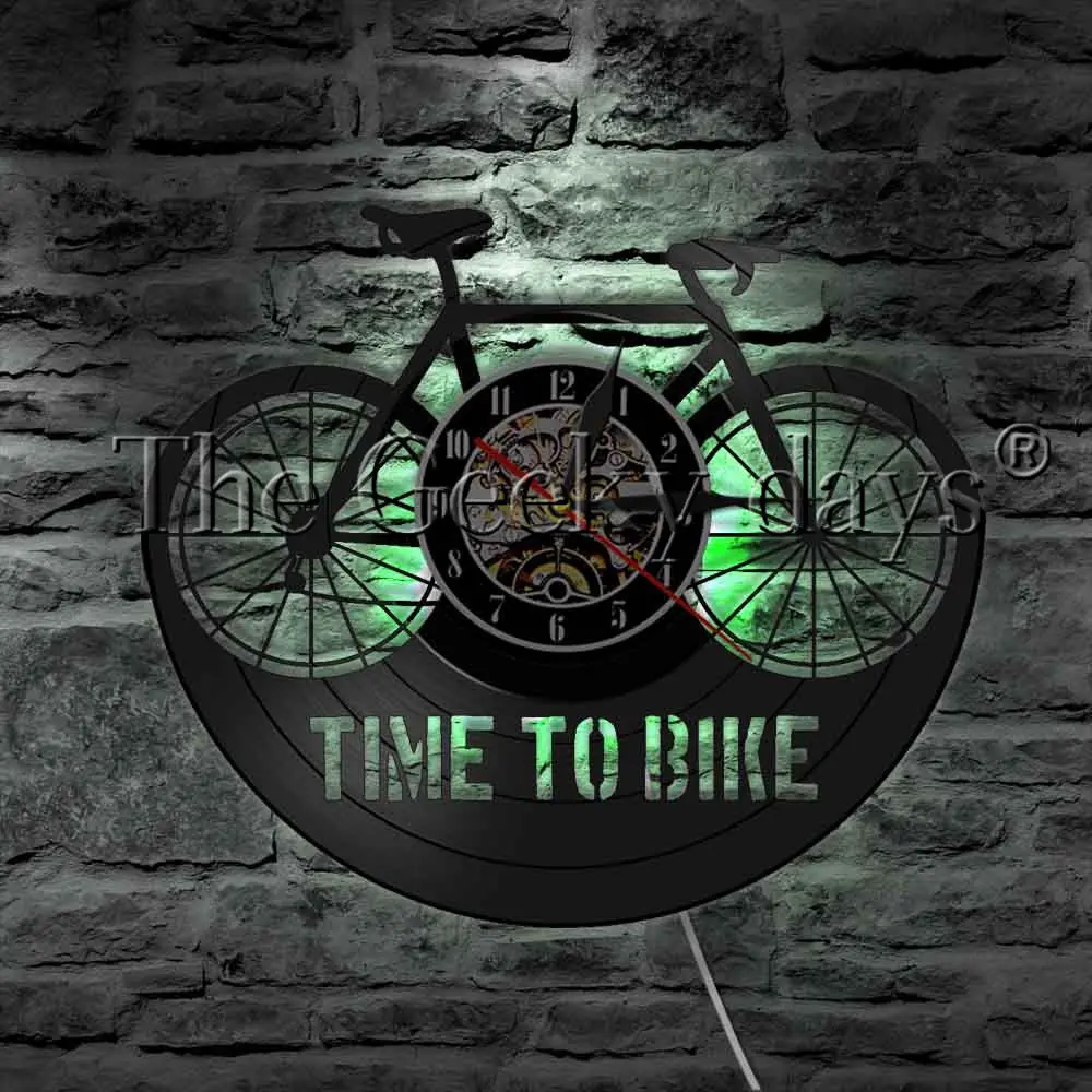 

Time To Bike Retro Bicycle LED Night Light Vinyl Record Wall Clock Mountain Bike Cycling Modern Lamp Decorative Lighting