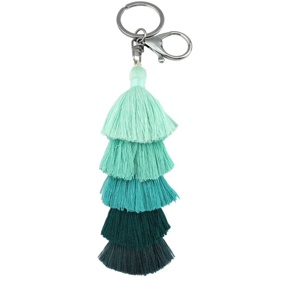 New 5 Layers Tassel Pinecone Tassel Key Chain Colorful Boho Key Chain Bag Accessories Tassel Bag Purse Rainbow Charm Accessories