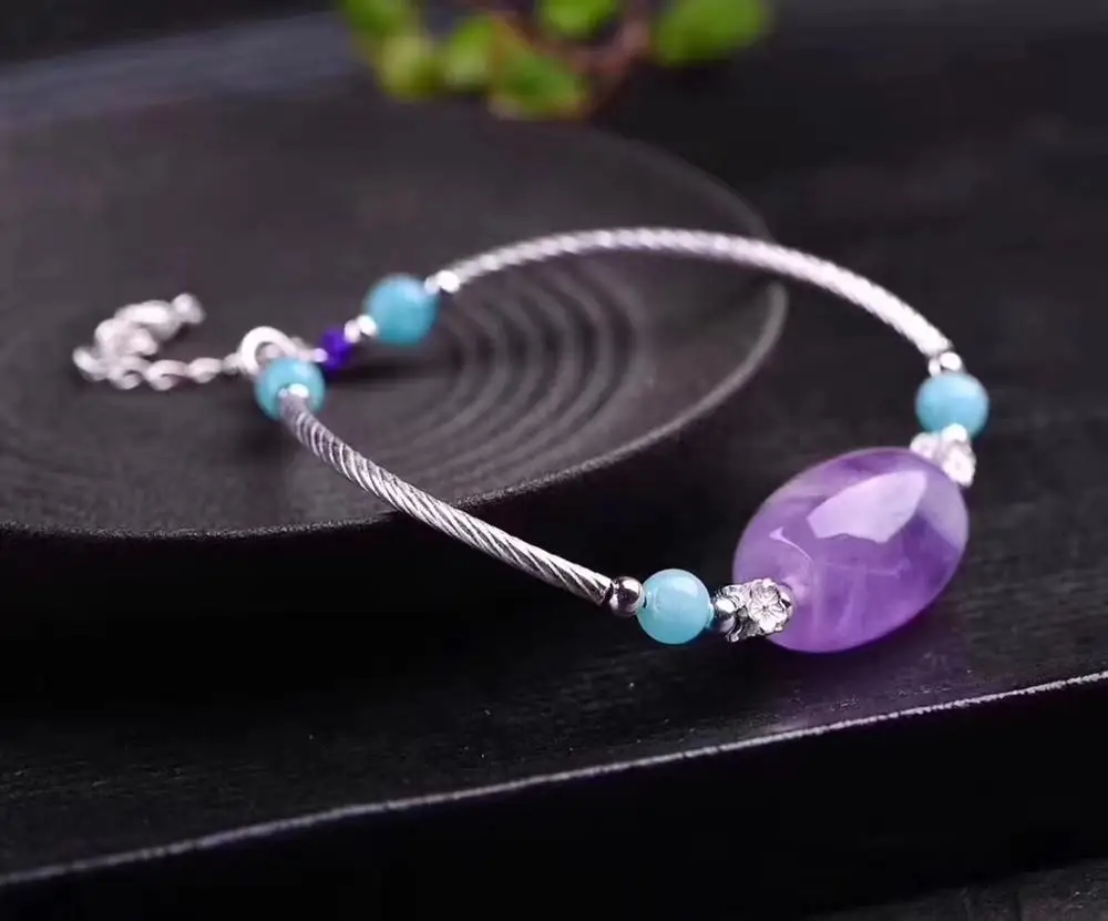 Natural Purple Amethyst Clear Beads Bracelet Crystal Women 22x15mm Lavender Amethyst Jewelry AAAAA 3