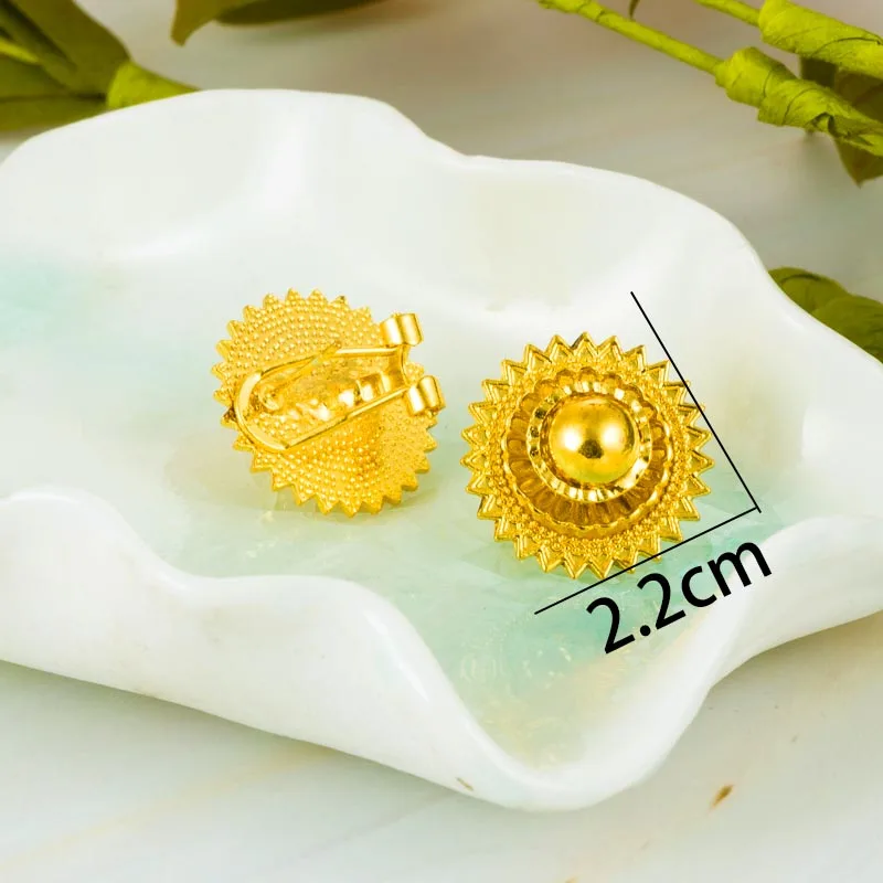 2.2CM Ethiopian Earring Stud Gold Color Earrings for Women African Jewelry Habesha Middle East Girl Wedding Gift