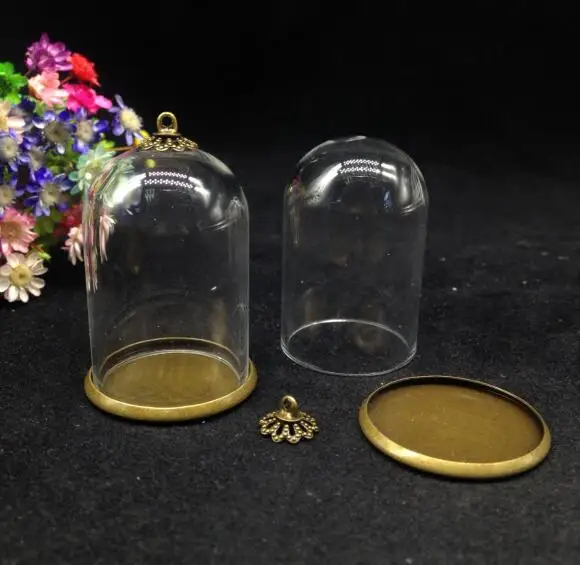 50pcs 38*25mm clear bell jar tube shape glass globe setting base cap set glass cover vial diy pendant findings handmade diy vase