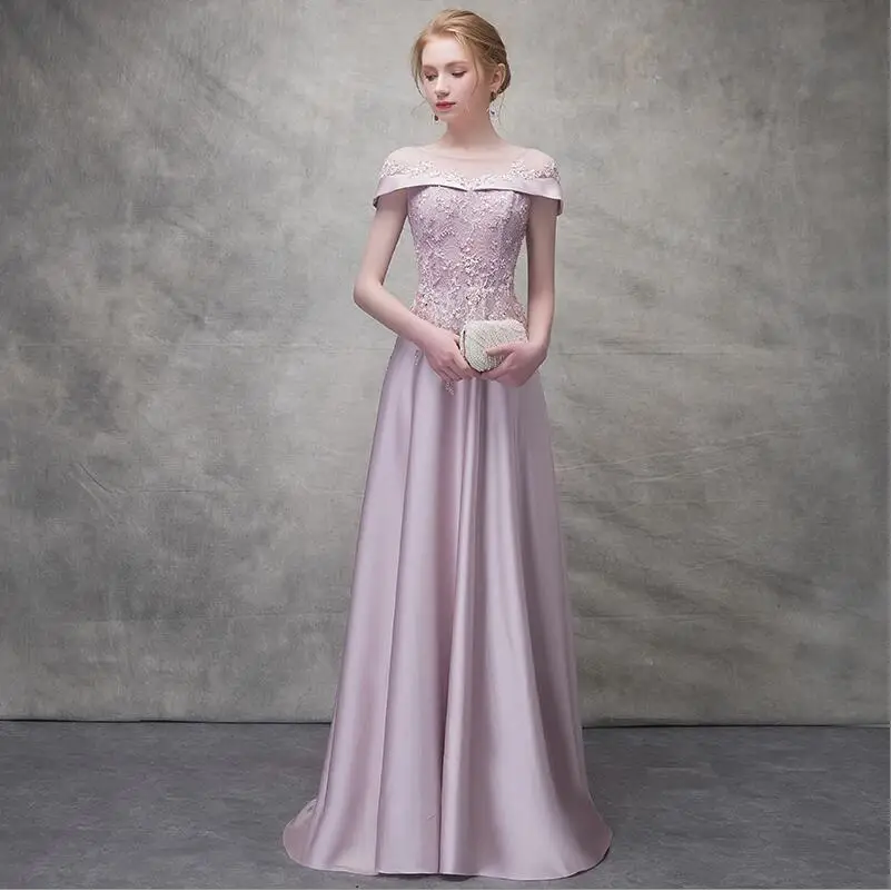 YNQNFS fuera del hombro escote barco satén rosa elegante vestido de fiesta vestido de noche vestidos de noche largos IED005