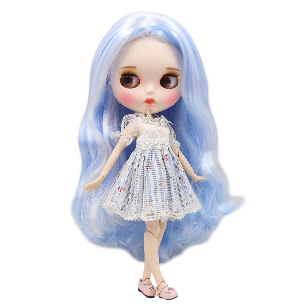 Fortune Days icy 1/6 bjd joint body soft blue mixed white long curly hair matte face with eyebrows Lip gloss SD gift toy.