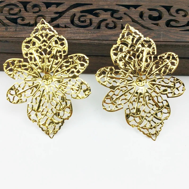 20pcs/lot 58x42mm Gold color/brozne Metal Filigree Flowers Slice Charms base Setting DIY Jewelry Components  cosplay Accessories