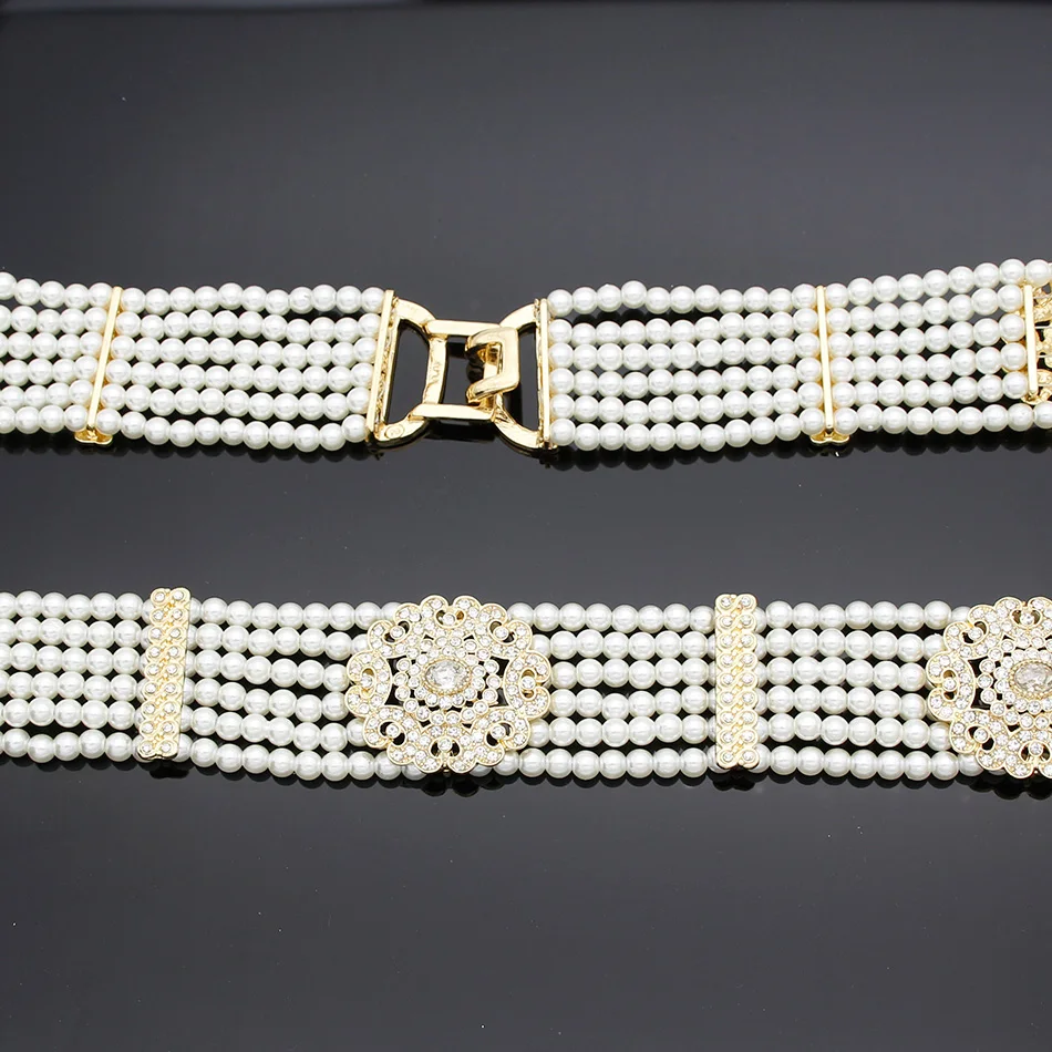 Luxuriant Morocco Caftan Belt For Women Pearl Bead Waist Chain Adjustable Length Arabic Bridal Wedding Jewelry