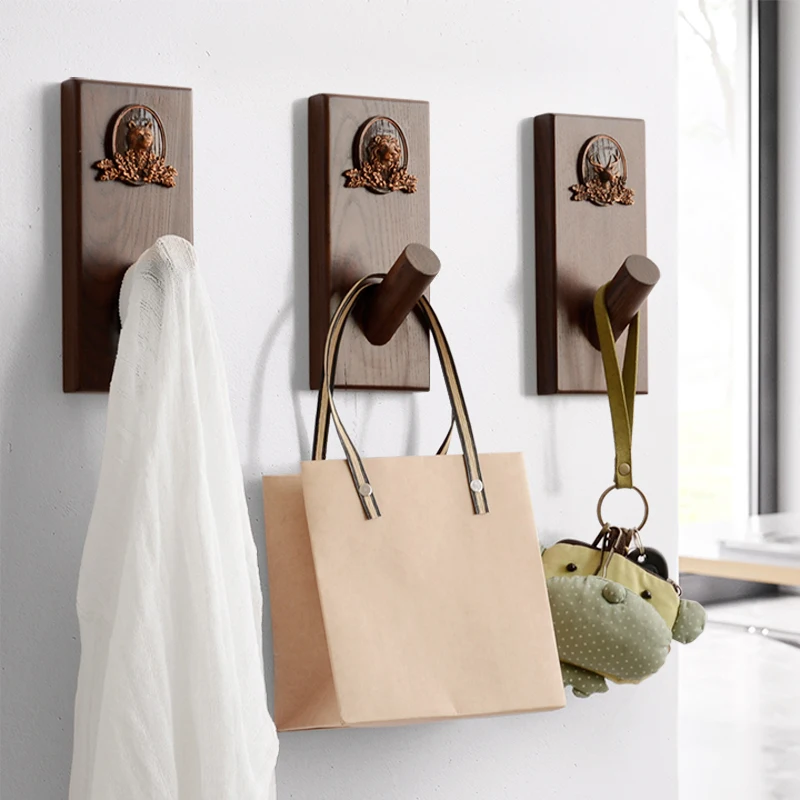 

Creative decoration wall hook Nordic solid wood door hanger clothes coat rack porch key hook