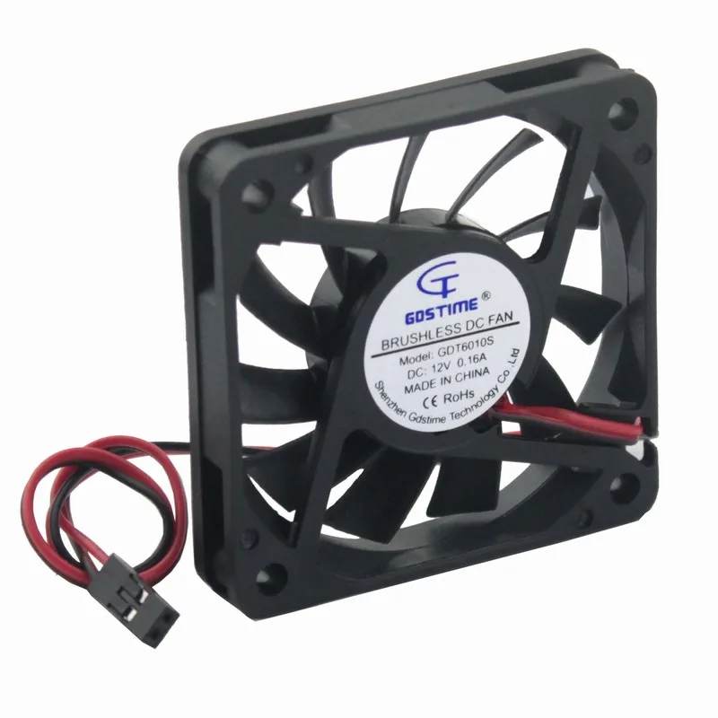 

2 Pieces Gdstime 6cm DC 12V 60mm x 10mm Motor Brushless Cooling Fan 60x60x10mm 2Pin Dupont Computer CPU Case Cooler 6010s