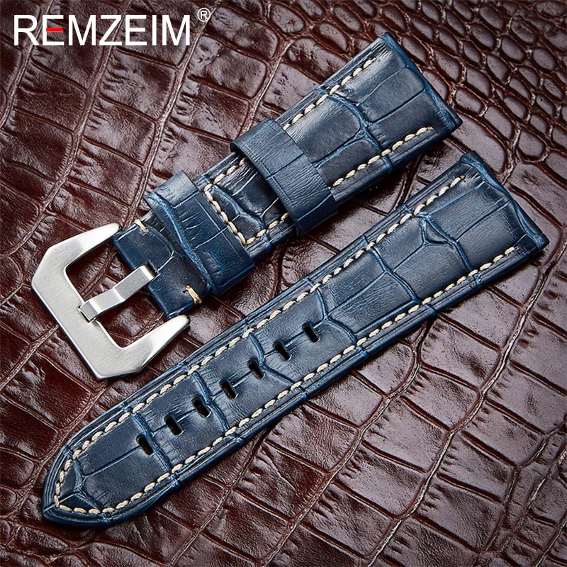 Bamboo Pattern Genuine Leather Strap Black Blue Brown Cowhide Watchbands 20mm 22mm 24mm 26mm Watch Accessories Wristband