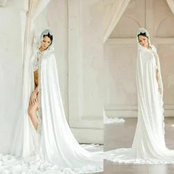New White Ivory Long Wedding Jackets Lace Top With Hood Bridal Bolero Wraps Shawl Cape Women's Accessories Custom Size Jacket