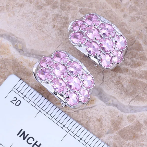 Pink Cubic Zirconia Silver Plated Jewelry Sets Earrings Pendant Ring Size 6 / 7 / 8 / 9 / 10 S0012