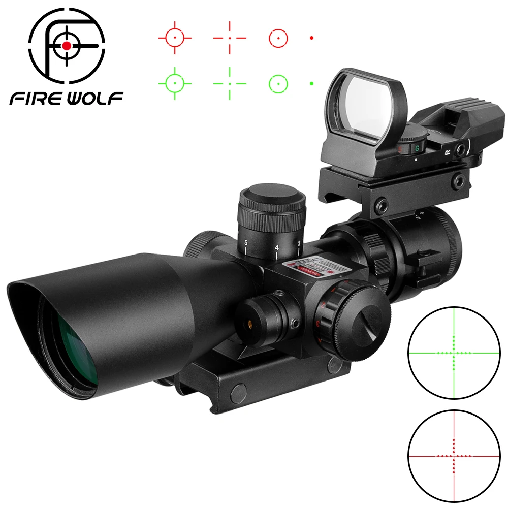 

2.5-10x40 Tactical Rifle Scope R Laser Hunting illuminated Airsoft Riflescope Sight+Reflex Red Dot Sight Combination Suit