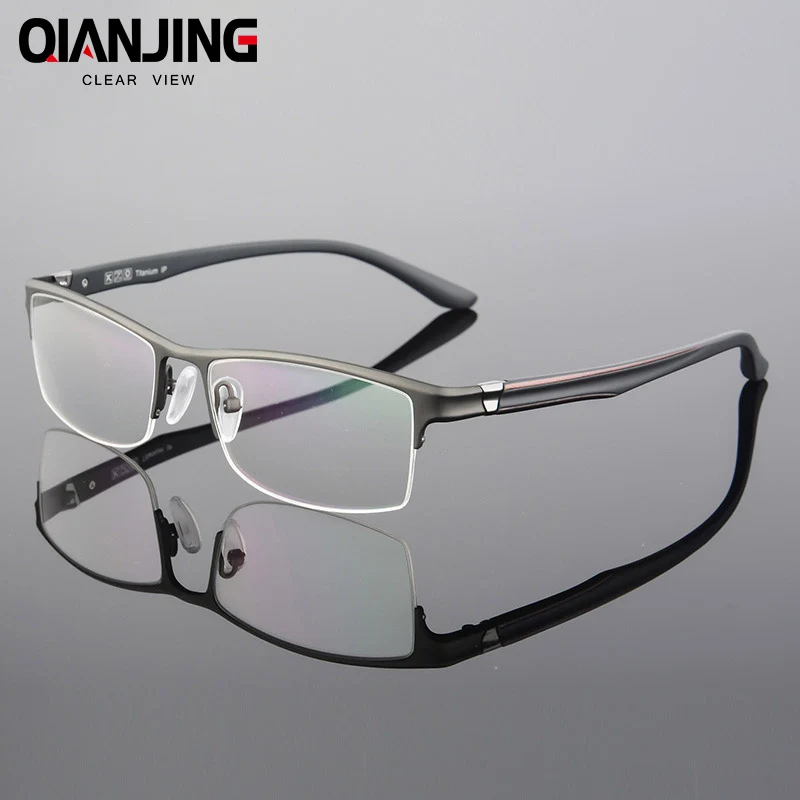 

QIANJIN Pure Titanium Eyeglasses Half Rim Optical Frame Prescription Spectacle Frameless Glasses For Men Eye glasses Slim Temple