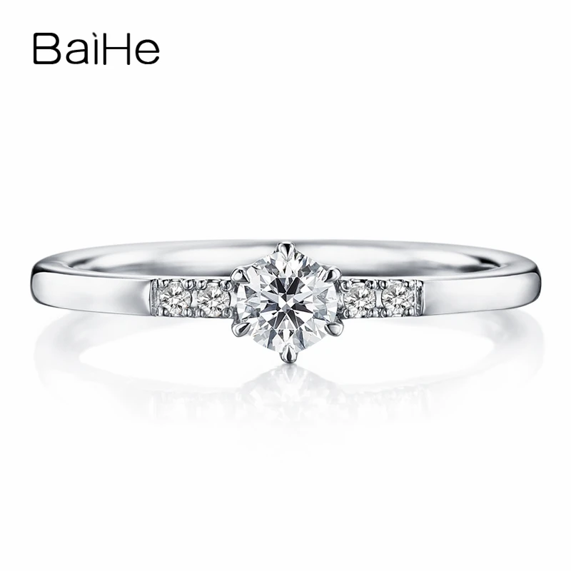 BAIHE Solid 18K White Gold 0.20CT H/SI Natural Diamond Ring Women Men Wedding Band Trendy Fine Jewelry Anel diamante Elmas yüzük