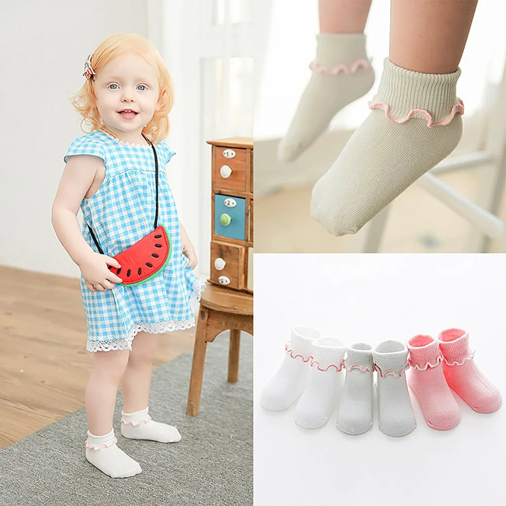 3 Pairs/lot Cute Cotton Baby Socks Newborn Infant socks for Girls&boys  Solid Color Anti Slip Socks SK153