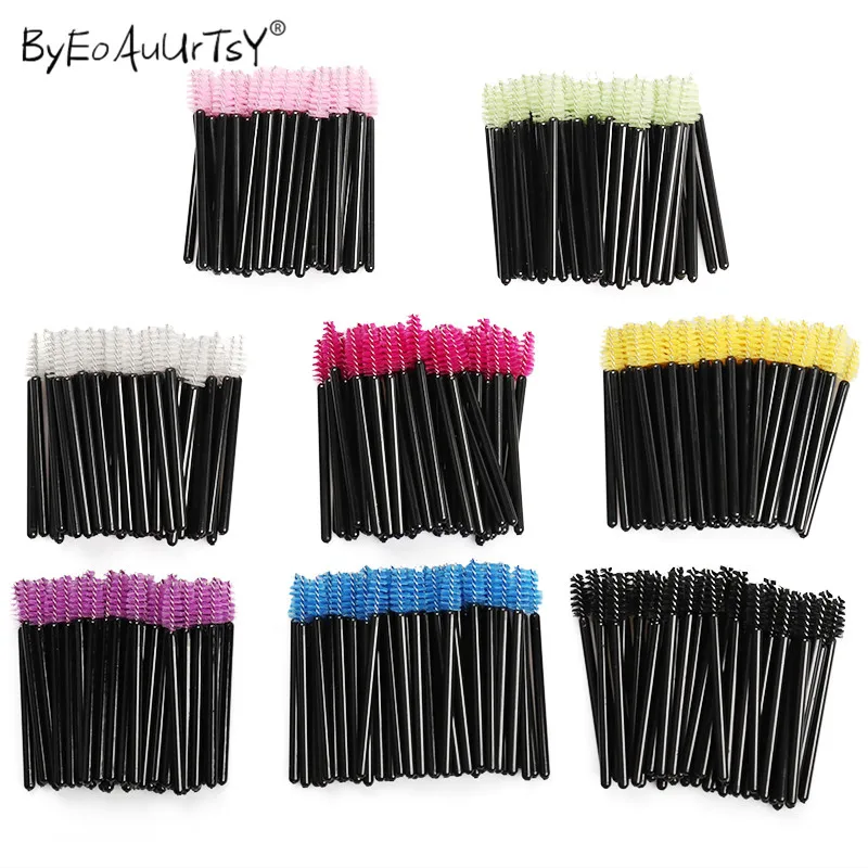 50pcs/pack Disposable Eyelash Brush Mascara Wands Applicator Eyelash Comb Makeup Brushes Individual Lash Removing Swab Micro