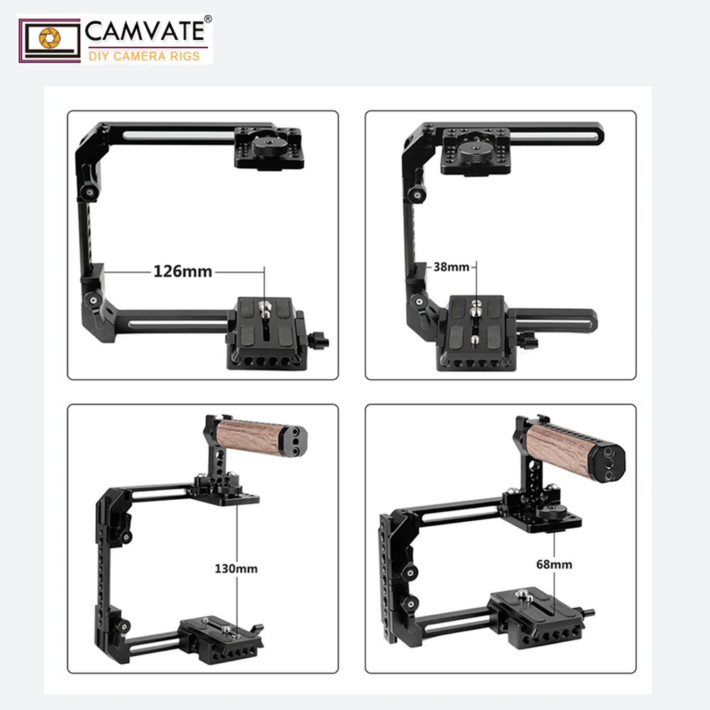 CAMVATE Universal Camera Cage Rig With Manfrotto Quick Release Baseplate & Wooden Top Handle For Canon Sony Panasonic Nikon