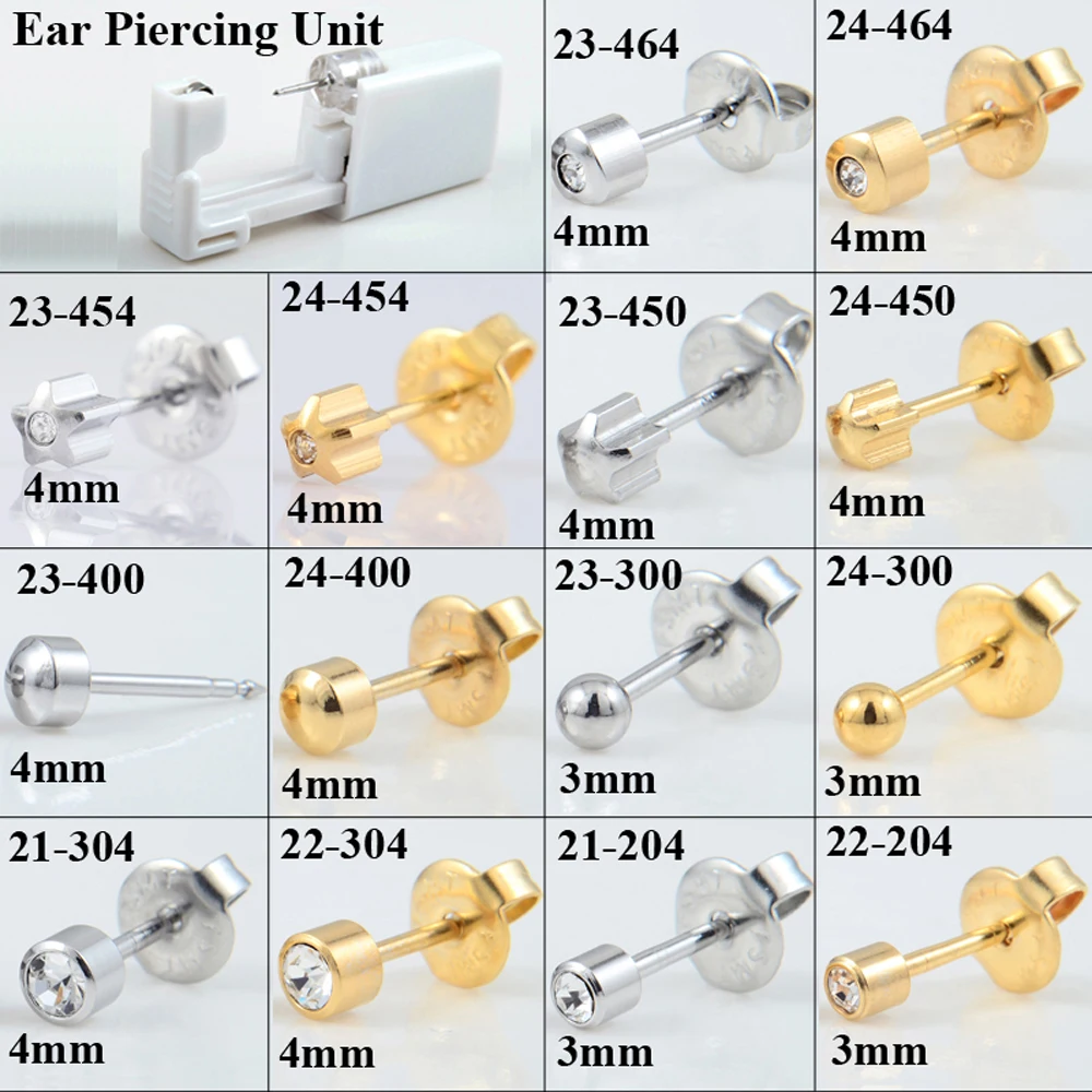 BOG-24Units Disposable Safe Sterile Unit Ear Stud Piercing Gun NO PAIN Piercer Tool Machine Kit  Stud Earring Body Jewelry