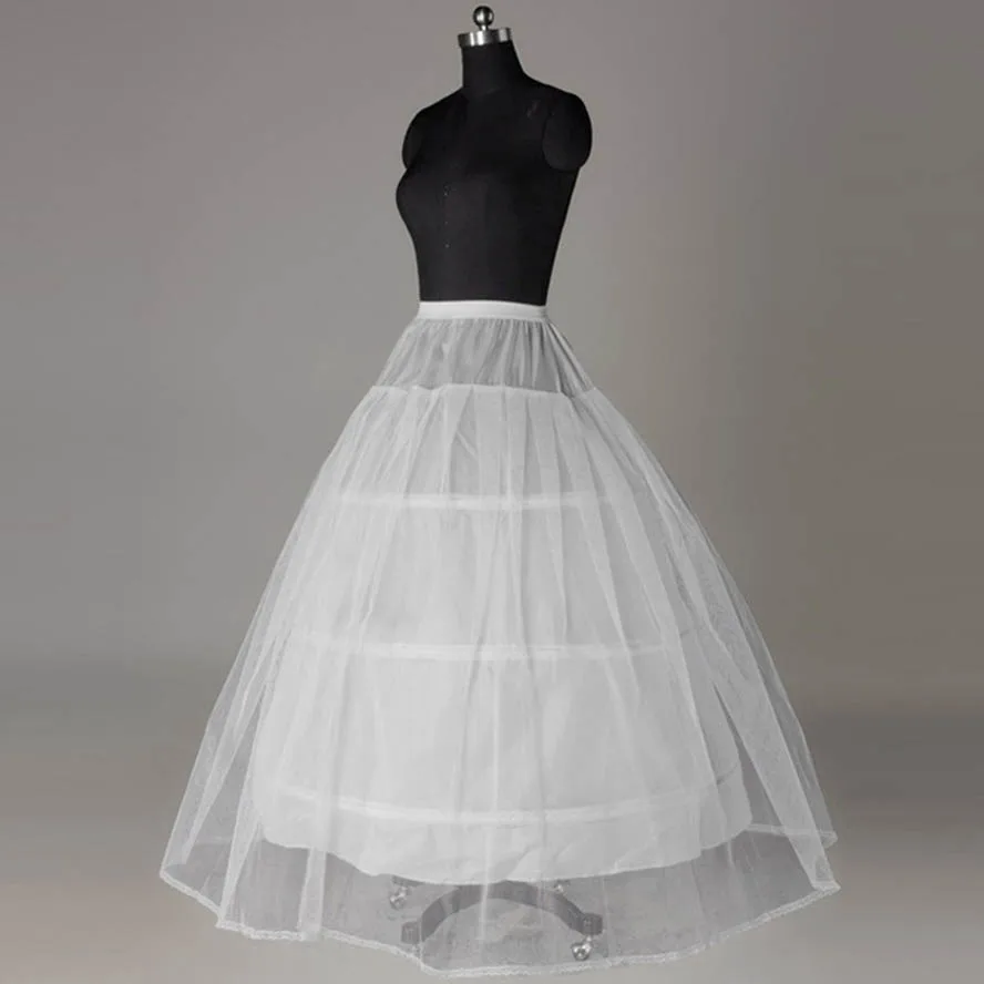 Em estoque 3 aros branco a linha petticoats para acessórios de casamento crinoline barato underskirt petticoat personalizado