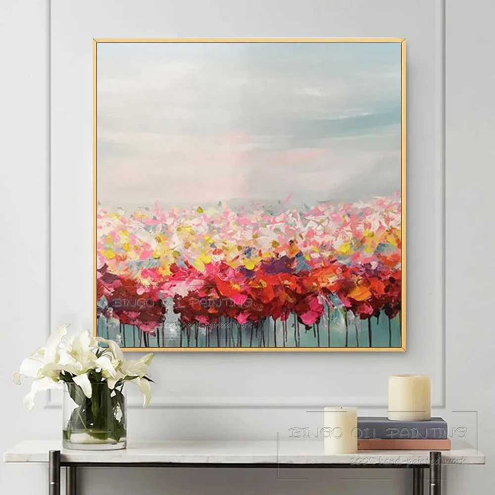 Pure Hand-painted Beauty Abstract Oil Painting on Canvas Handmade Colorful Abstract Knife Flower Painting for Living Room Decor