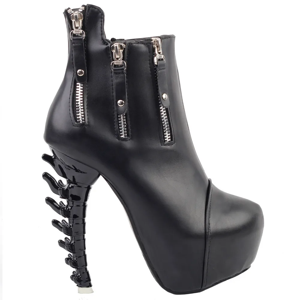 LF80641 Punk Black Zip Stud High-top Platform Bone Heels Ankle Boots Size 4/5/6/7/8/9/10