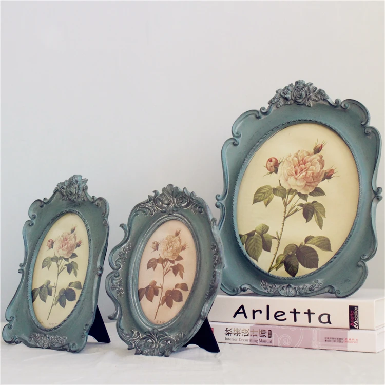 European Retro American Village Style Blue Oval Photo Frame