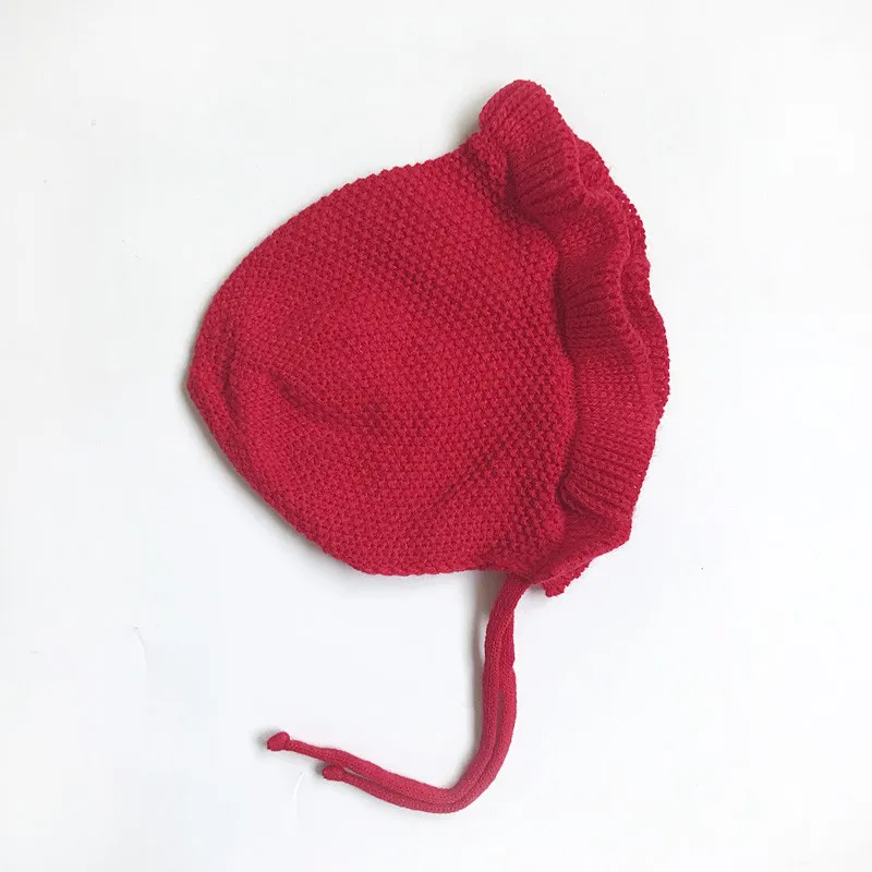 Spring Newborn Baby Hats Handmade Wool Ear Knitting Hats Monolayer Lotus Leaf Yarn Warmer Caps Kids Hats New Unisex