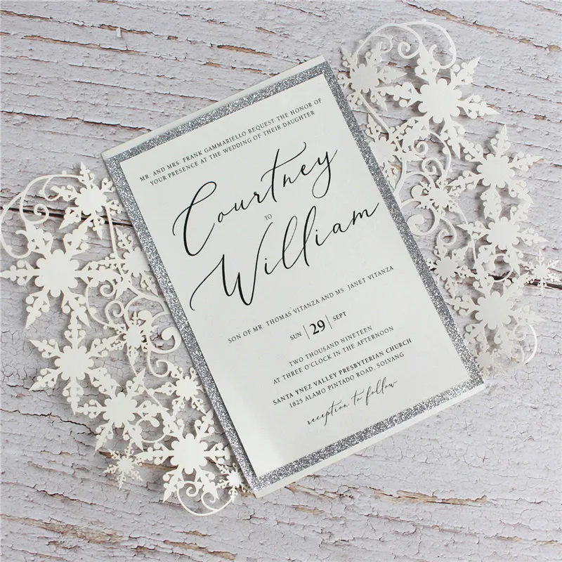 Pretty party invitation card with envelop glitter silver border insert floral event decoration accessories