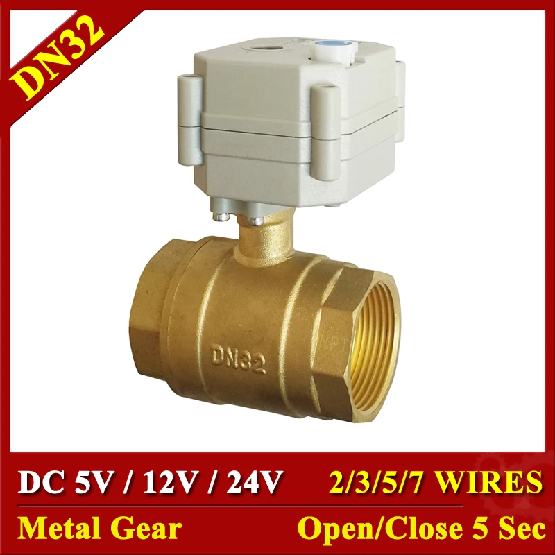 

DC5V 12V 24V Brass 1-1/4'' Motorized Water Valves Metal Gear TF32-B2 Series 2/3/5/7 Wires 2 Way DN32 Automated Ball Valves