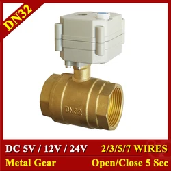 DC5V 12V 24V Brass 1-1/4'' Motorized Water Valves Metal Gear TF32-B2 Series 2/3/5/7 Wires 2 Way DN32 Automated Ball Valves