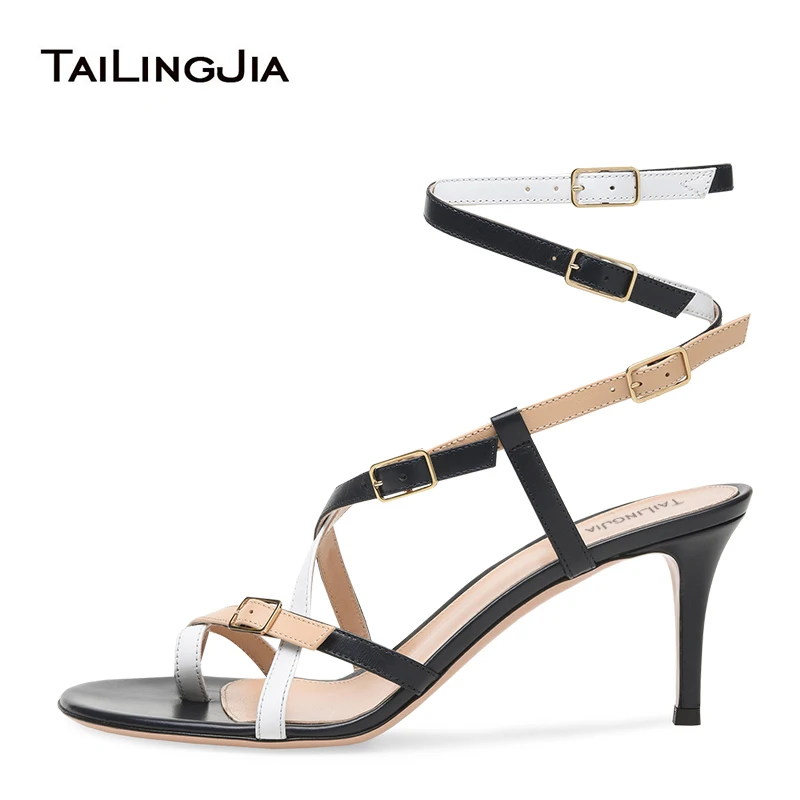 

Fashion Multi Buckle Caged Sandal Women Stiletto Mid Heel Sandals Heeled Strappy High Heels Ladies Summer Party Dress Shoes 2022