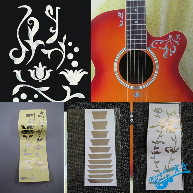 Guitar Fingerboard Protection Sticker Gardenia Flowers Tree Cherry Blossoms Star Cross With Colorful Shell Paper Decorative